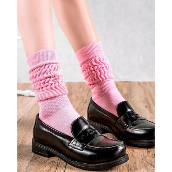 ⚡Women Pink Slouch Socks Scrunch Knee High Slouchy Socks - Picture 3 of 7
